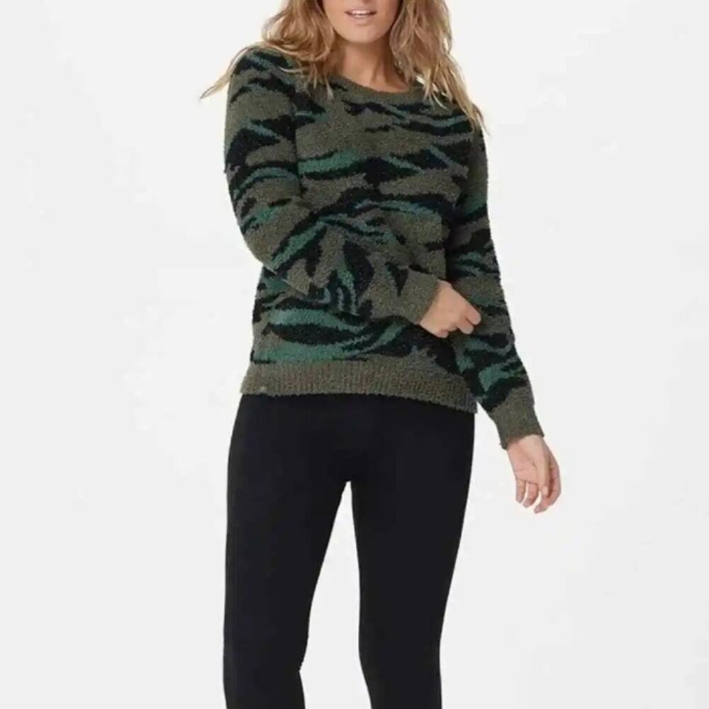 Barefoot Dreams Camo Cozychic Crewneck Long Sleeve Sweater L
